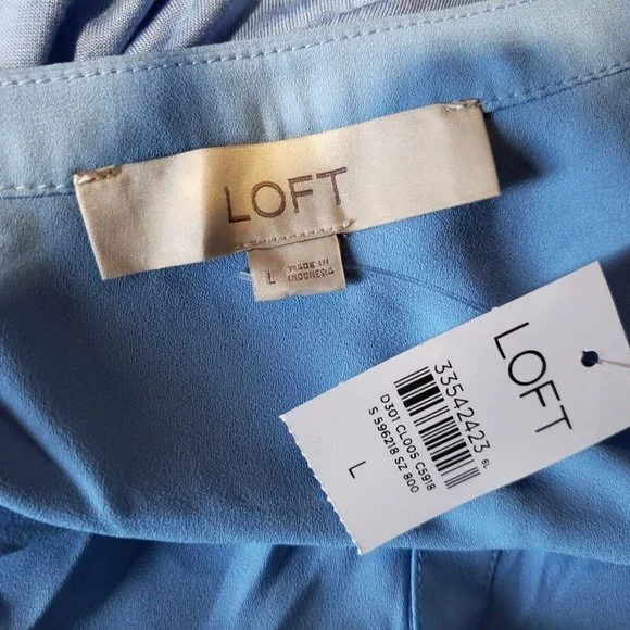 NEW Loft L Blue Henley Shell Blouse Top Cottage Coquette Soft Girl Office Pastel - Picture 4 of 5